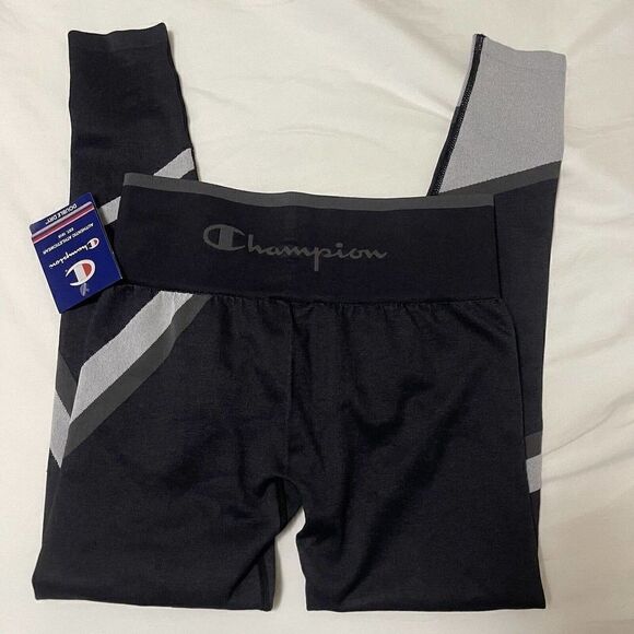NEW! Champions woven compression black striped leggings size Small - Picture 2 of 4